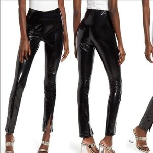 Blank NYC Patent Shiny Black Split Leg Side Zip Pants Size 28